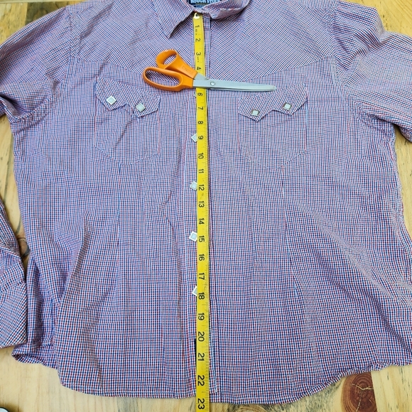 Rough Stock Western Shirt XL Red Blue Plaid Pearlized Snaps USA Patriotic EUC - Picture 11 of 13